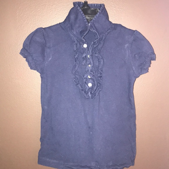 Ralph Lauren Navy Short Sleeve Ruffle Shirt